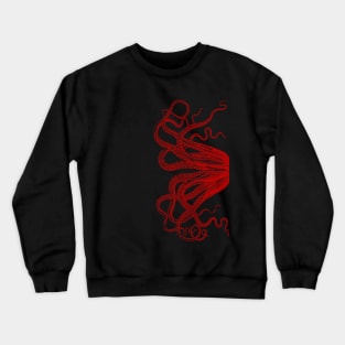 Red Vintage Octopus Tentacles Illustration Crewneck Sweatshirt